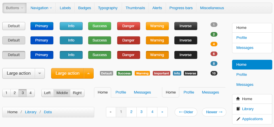 Некоторые из шаблонов Bootstrap, интерфейсной среды для разработки адаптивных веб-сайтов.